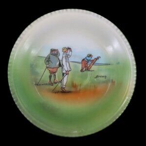 VTG Golf Themed Brown Ceramic Saucer 4.9in Golfer Golfing Schwarzburg Germany